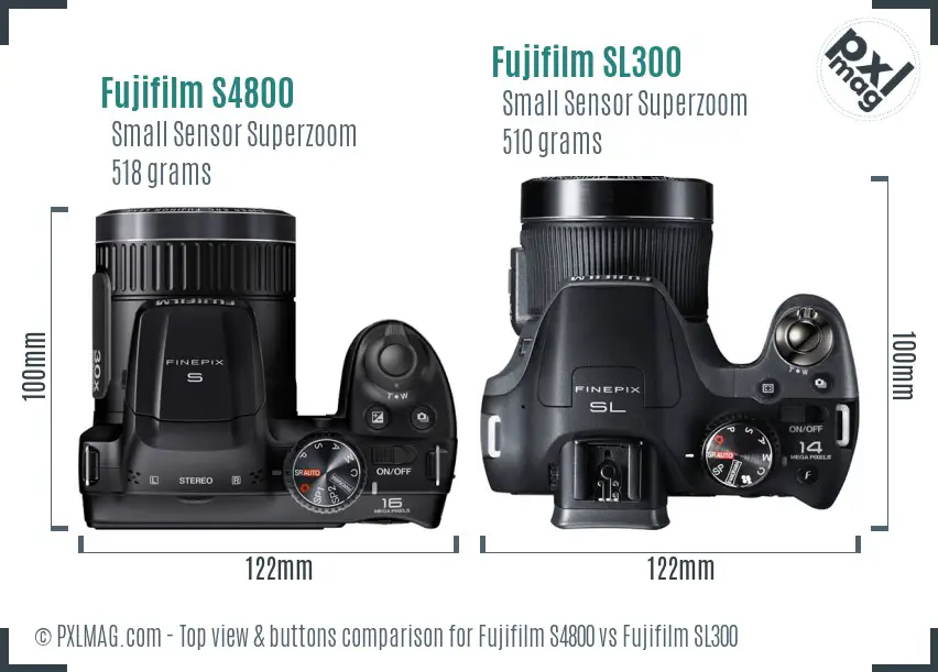 Fujifilm S4800 vs Fujifilm SL300 top view buttons comparison