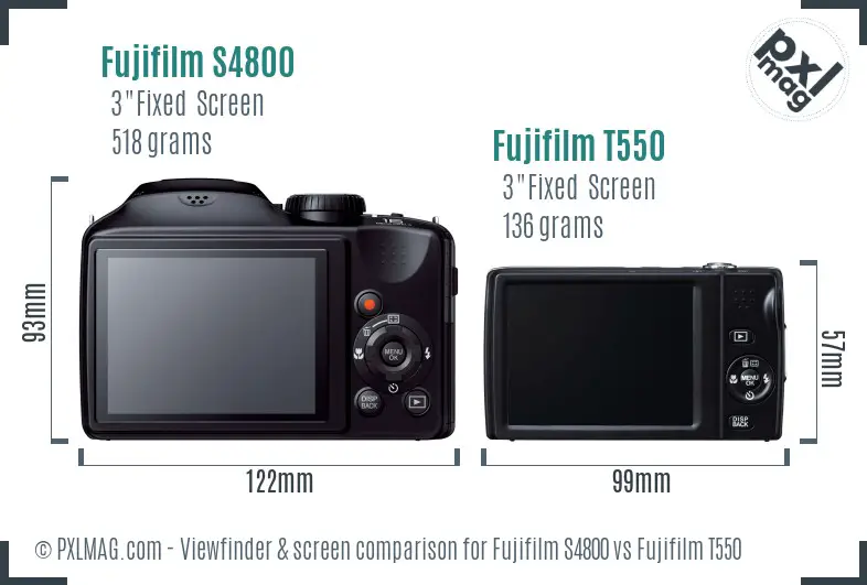 Fujifilm S4800 vs Fujifilm T550 Screen and Viewfinder comparison