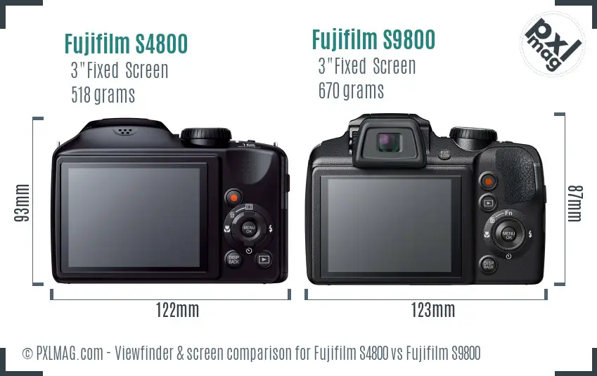 Fujifilm S4800 vs Fujifilm S9800 Screen and Viewfinder comparison