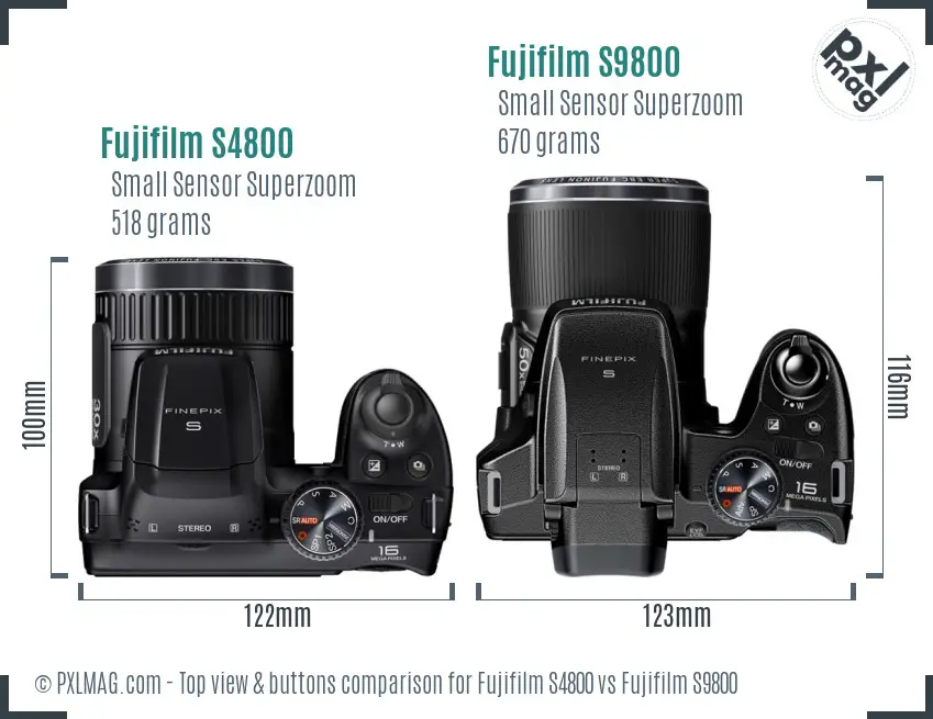 Fujifilm S4800 vs Fujifilm S9800 top view buttons comparison