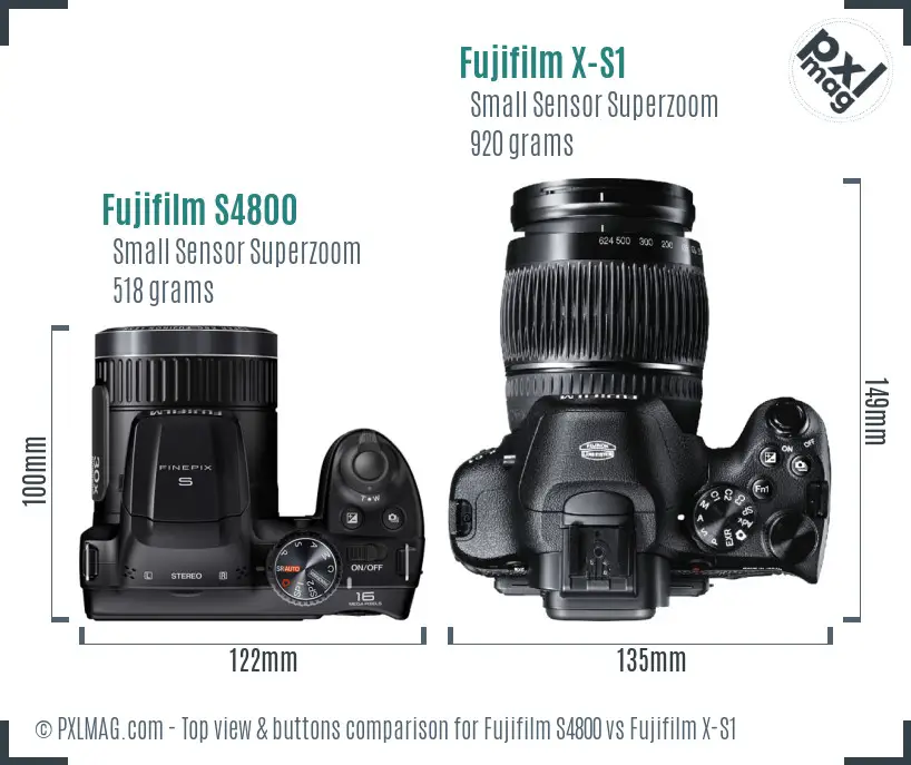 Fujifilm S4800 vs Fujifilm X-S1 top view buttons comparison