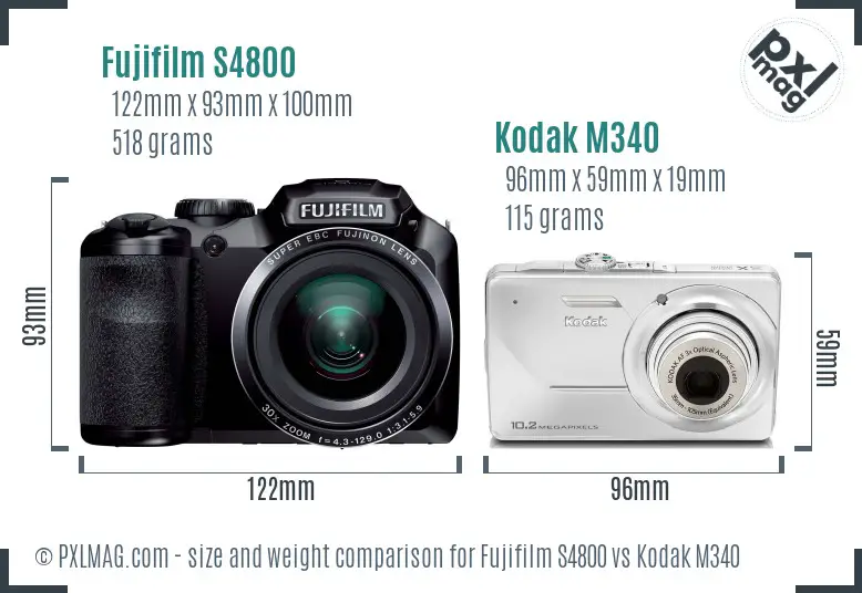 Fujifilm S4800 vs Kodak M340 size comparison