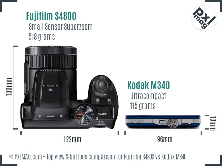 Fujifilm S4800 vs Kodak M340 top view buttons comparison