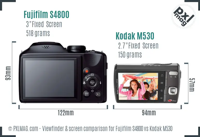 Fujifilm S4800 vs Kodak M530 Screen and Viewfinder comparison