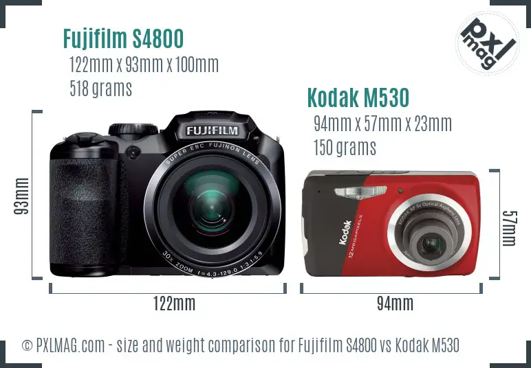 Fujifilm S4800 vs Kodak M530 size comparison