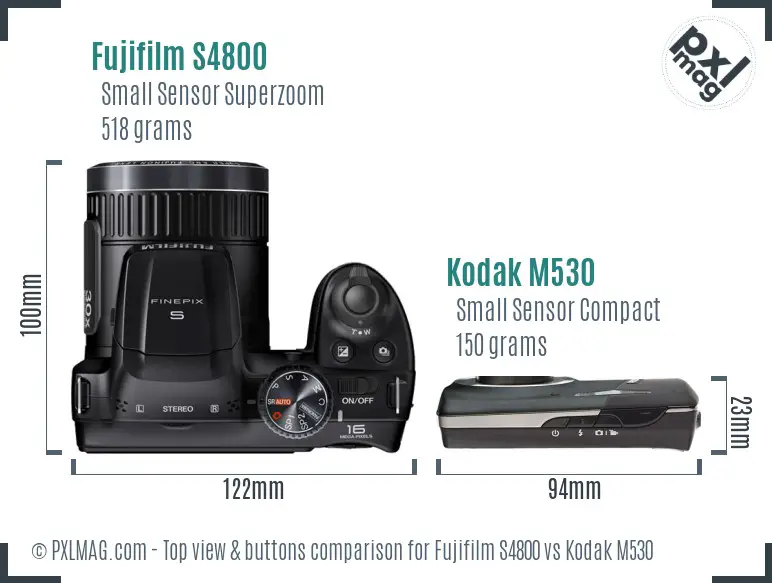 Fujifilm S4800 vs Kodak M530 top view buttons comparison