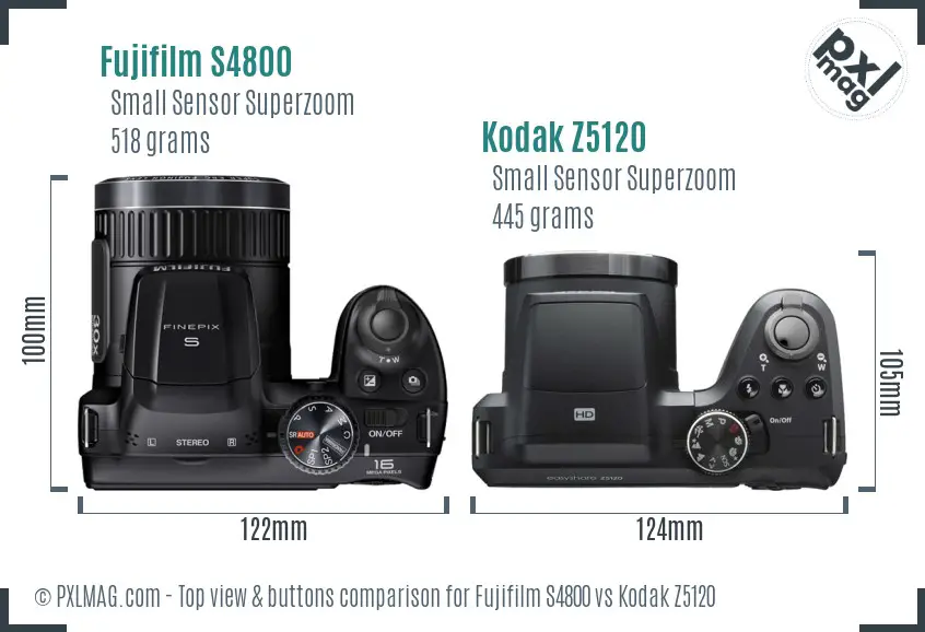 Fujifilm S4800 vs Kodak Z5120 top view buttons comparison Fujifilm S4800 vs Kodak Z5120 top view buttons comparison