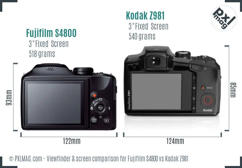 Fujifilm S4800 vs Kodak Z981 Screen and Viewfinder comparison