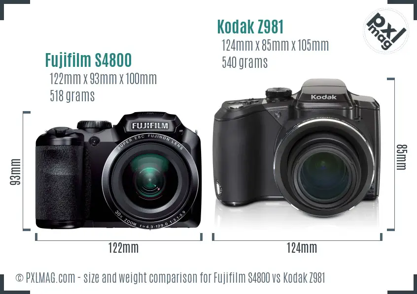 Fujifilm S4800 vs Kodak Z981 size comparison