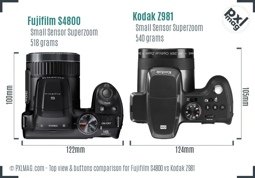 Fujifilm S4800 vs Kodak Z981 top view buttons comparison