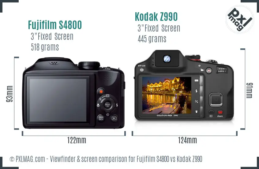 Fujifilm S4800 vs Kodak Z990 Screen and Viewfinder comparison