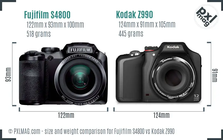 Fujifilm S4800 vs Kodak Z990 size comparison