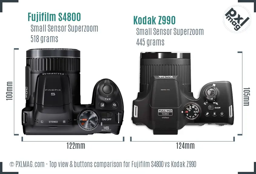 Fujifilm S4800 vs Kodak Z990 top view buttons comparison