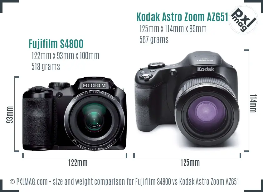 Fujifilm S4800 vs Kodak Astro Zoom AZ651 size comparison