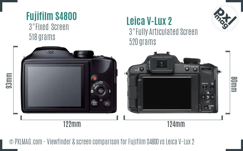 Fujifilm S4800 vs Leica V-Lux 2 Screen and Viewfinder comparison