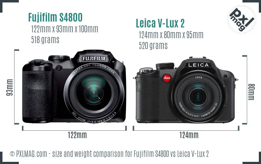 Fujifilm S4800 vs Leica V-Lux 2 size comparison