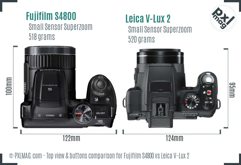 Fujifilm S4800 vs Leica V-Lux 2 top view buttons comparison