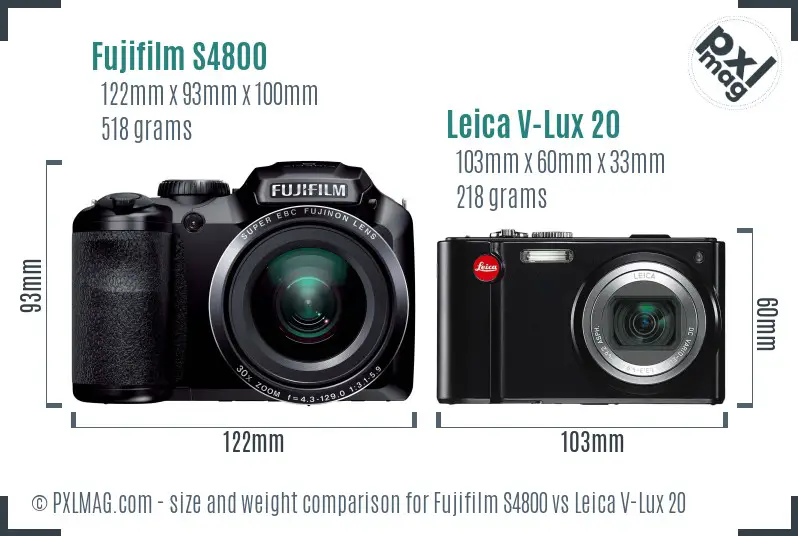 Fujifilm S4800 vs Leica V-Lux 20 size comparison Fujifilm S4800 vs Leica V-Lux 20 size comparison