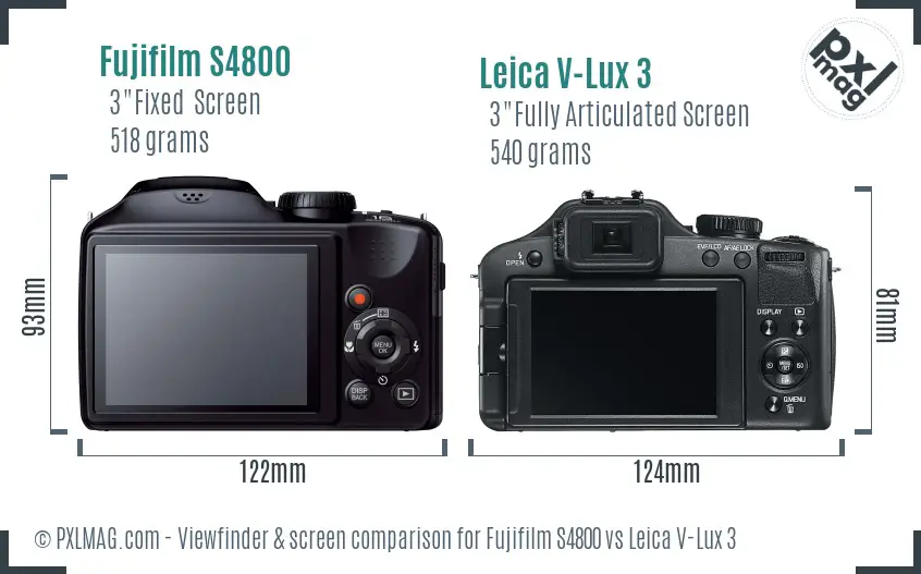 Fujifilm S4800 vs Leica V-Lux 3 Screen and Viewfinder comparison Fujifilm S4800 vs Leica V-Lux 3 Screen and Viewfinder comparison