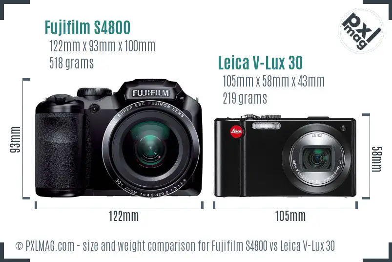 Fujifilm S4800 vs Leica V-Lux 30 size comparison