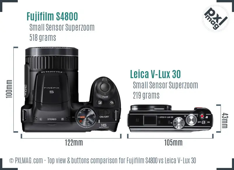 Fujifilm S4800 vs Leica V-Lux 30 top view buttons comparison