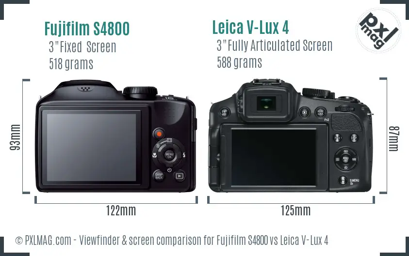 Fujifilm S4800 vs Leica V-Lux 4 Screen and Viewfinder comparison