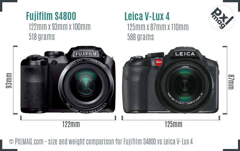Fujifilm S4800 vs Leica V-Lux 4 size comparison