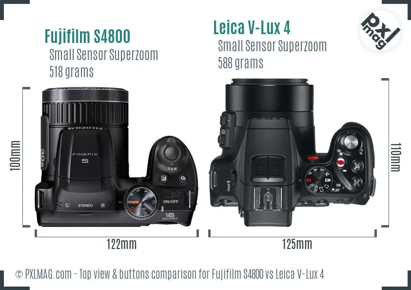 Fujifilm S4800 vs Leica V-Lux 4 top view buttons comparison