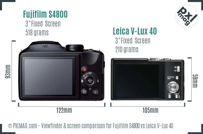 Fujifilm S4800 vs Leica V-Lux 40 Screen and Viewfinder comparison Fujifilm S4800 vs Leica V-Lux 40 Screen and Viewfinder comparison