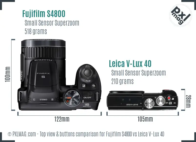 Fujifilm S4800 vs Leica V-Lux 40 top view buttons comparison Fujifilm S4800 vs Leica V-Lux 40 top view buttons comparison