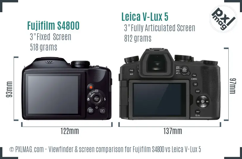 Fujifilm S4800 vs Leica V-Lux 5 Screen and Viewfinder comparison