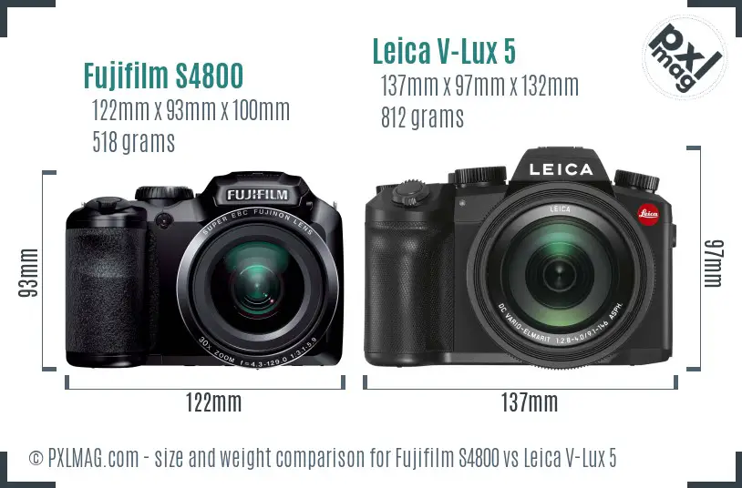 Fujifilm S4800 vs Leica V-Lux 5 size comparison