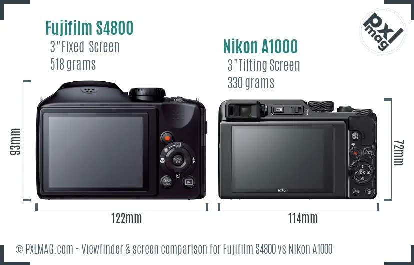 Fujifilm S4800 vs Nikon A1000 Screen and Viewfinder comparison