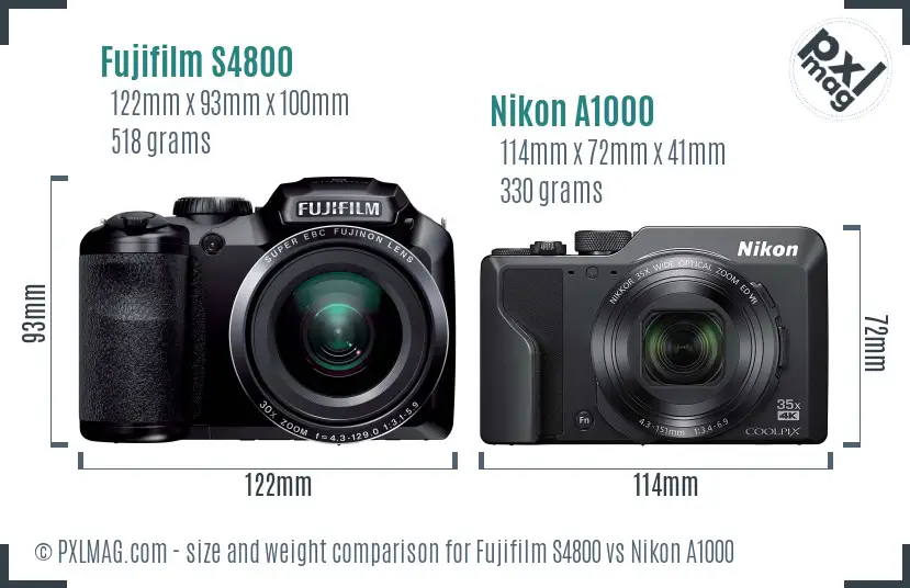 Fujifilm S4800 vs Nikon A1000 size comparison