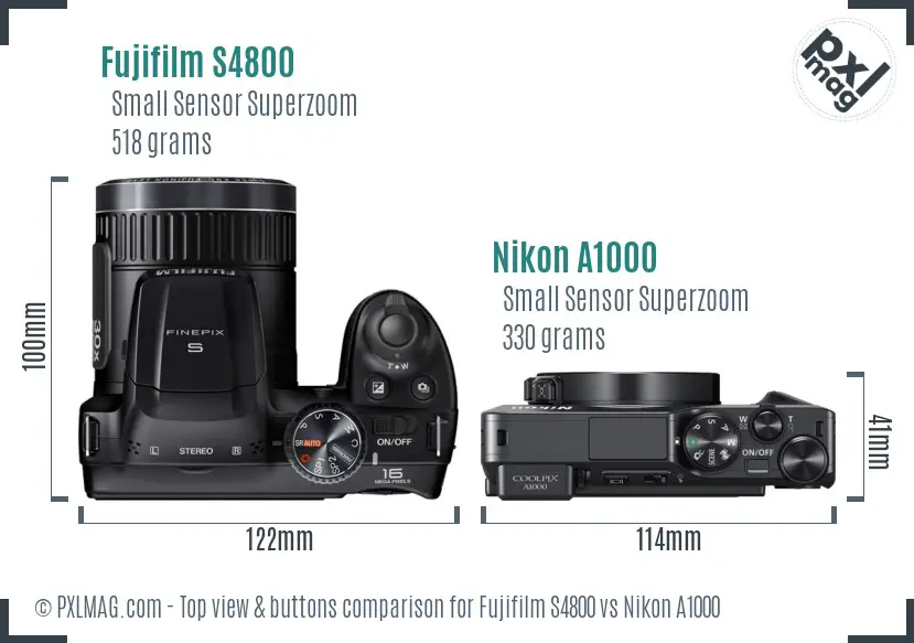 Fujifilm S4800 vs Nikon A1000 top view buttons comparison