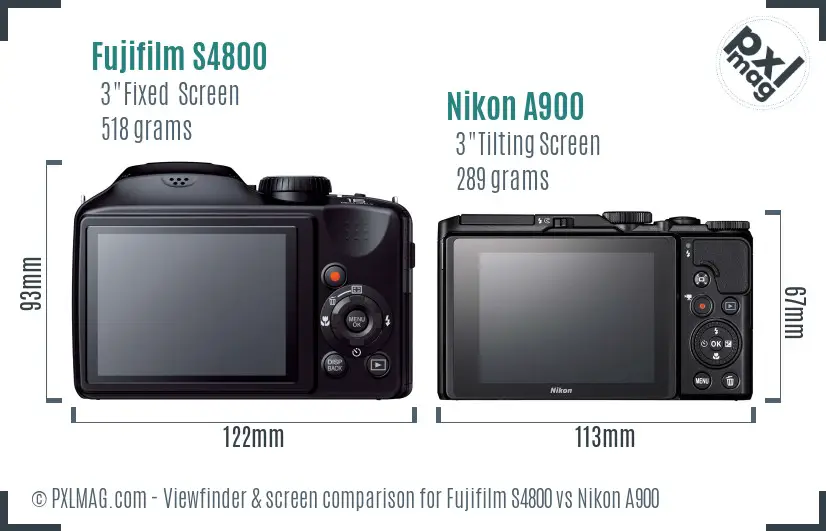 Fujifilm S4800 vs Nikon A900 Screen and Viewfinder comparison
