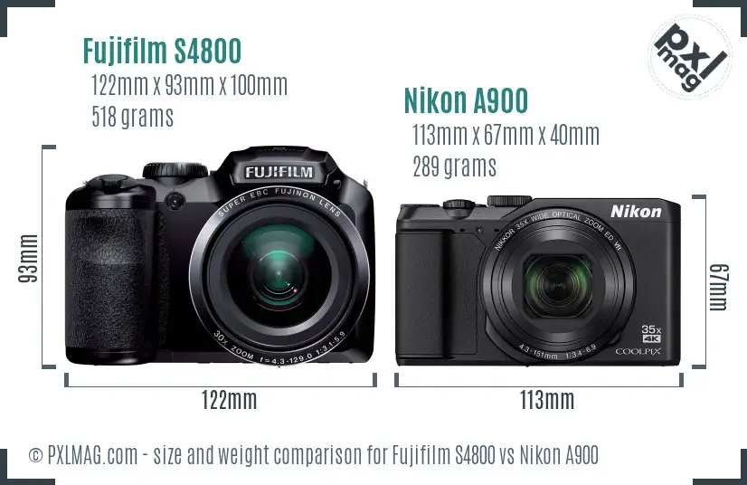 Fujifilm S4800 vs Nikon A900 size comparison
