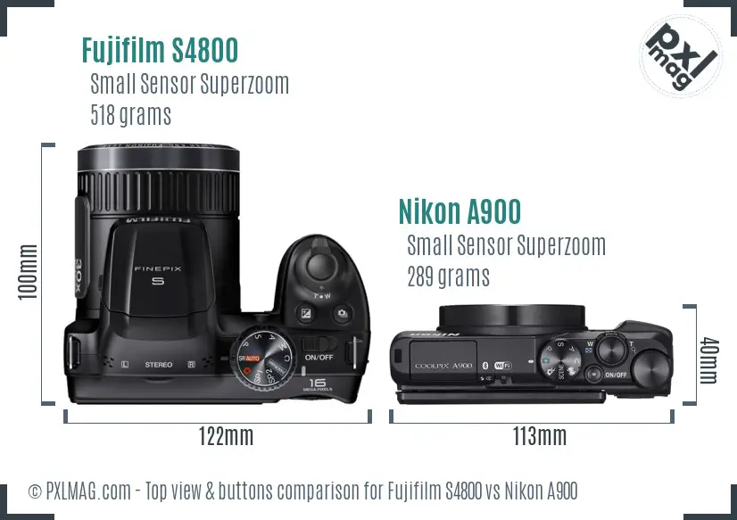 Fujifilm S4800 vs Nikon A900 top view buttons comparison