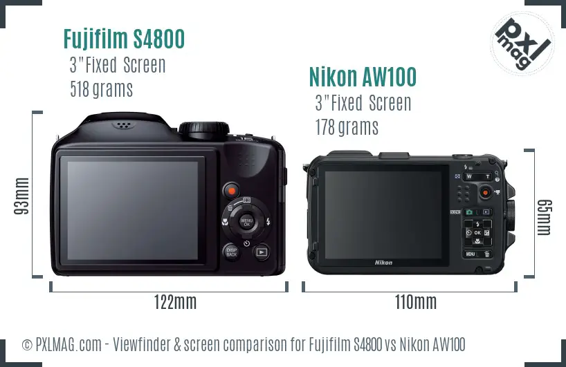 Fujifilm S4800 vs Nikon AW100 Screen and Viewfinder comparison
