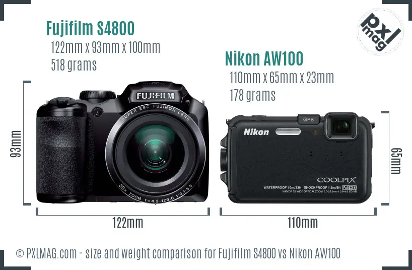 Fujifilm S4800 vs Nikon AW100 size comparison