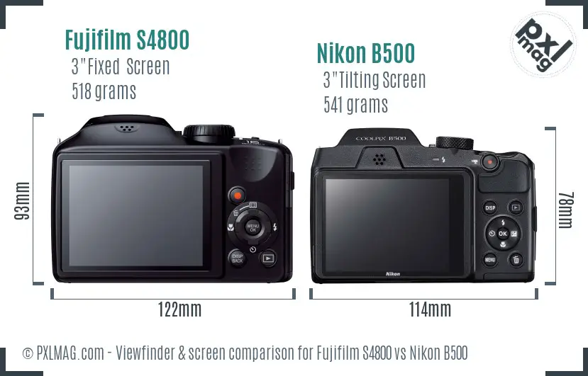 Fujifilm S4800 vs Nikon B500 Screen and Viewfinder comparison