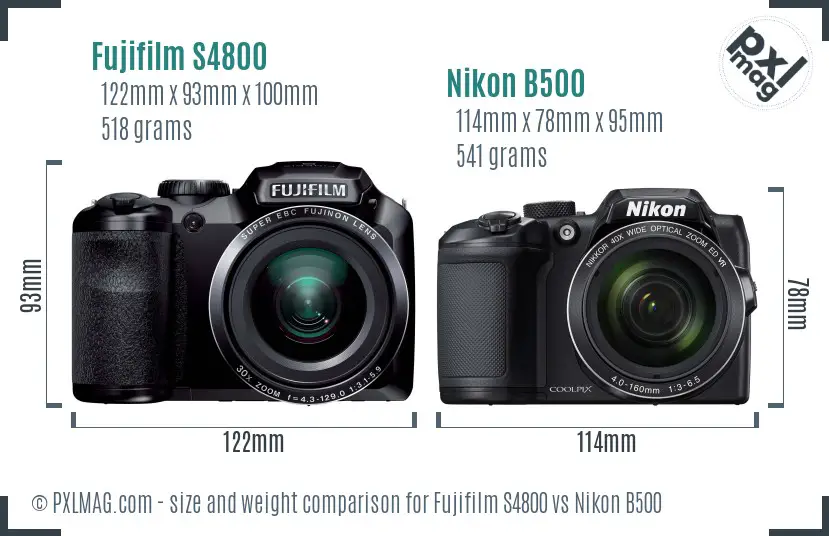 Fujifilm S4800 vs Nikon B500 size comparison