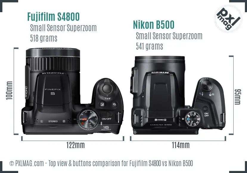 Fujifilm S4800 vs Nikon B500 top view buttons comparison