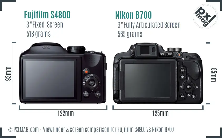 Fujifilm S4800 vs Nikon B700 Screen and Viewfinder comparison