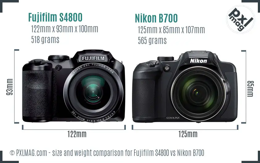 Fujifilm S4800 vs Nikon B700 size comparison