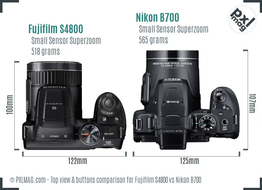 Fujifilm S4800 vs Nikon B700 top view buttons comparison