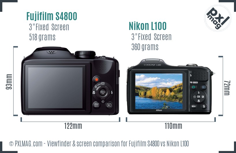 Fujifilm S4800 vs Nikon L100 Screen and Viewfinder comparison