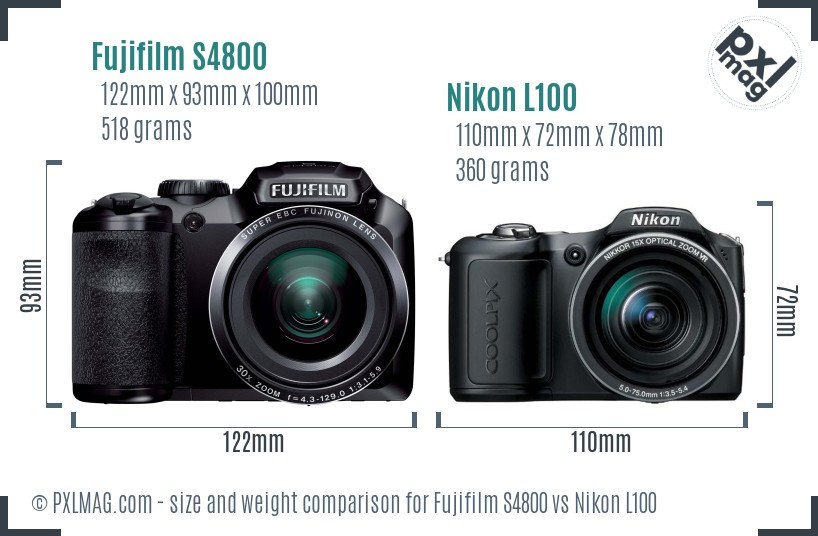 Fujifilm S4800 vs Nikon L100 size comparison
