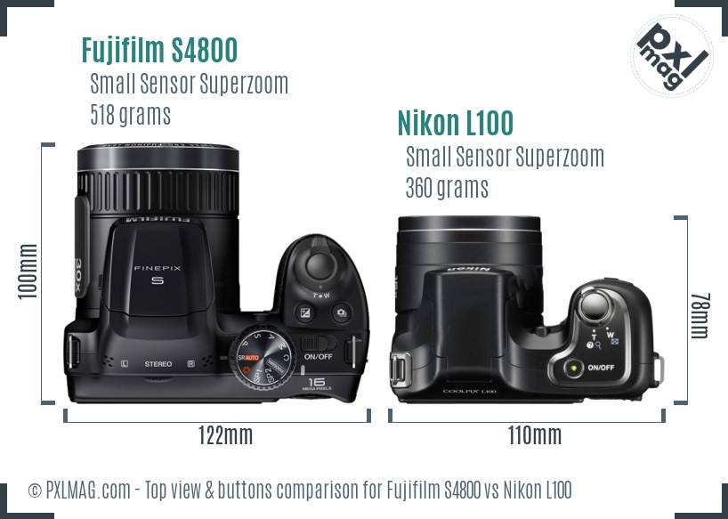 Fujifilm S4800 vs Nikon L100 top view buttons comparison