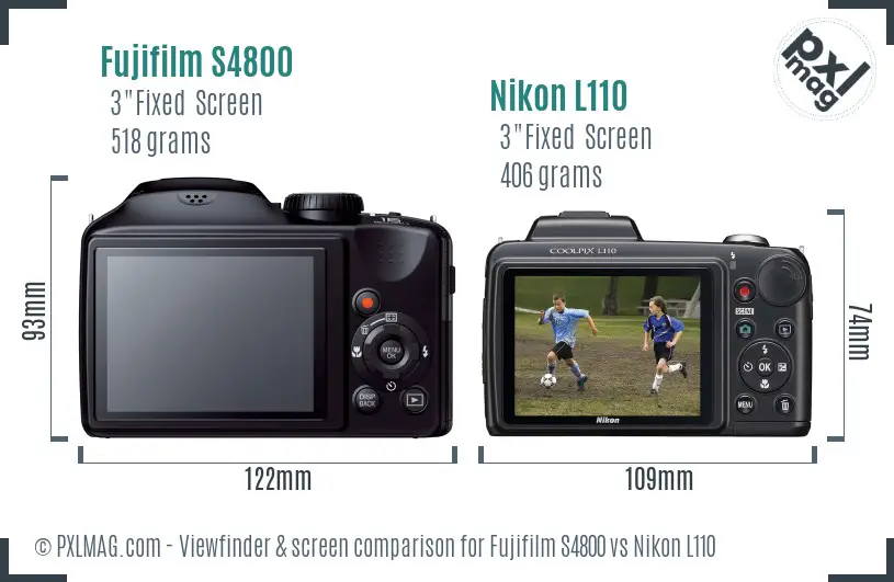 Fujifilm S4800 vs Nikon L110 Screen and Viewfinder comparison